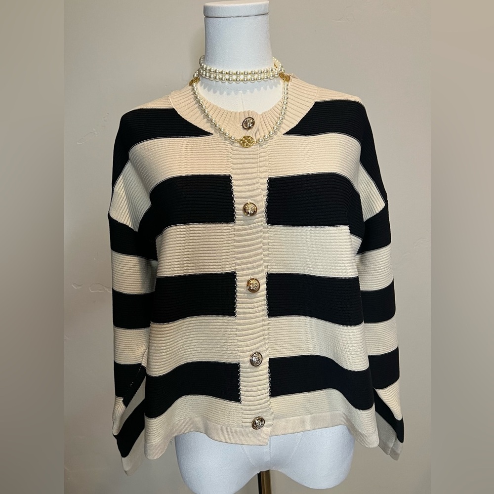Elegant Black and White Striped Women's Sweater